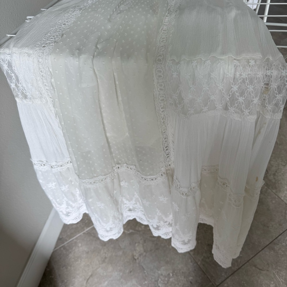 Free People Tina Lace Ivory Smocked Peasant Maxi Dress Size Small - Picture 3 of 6